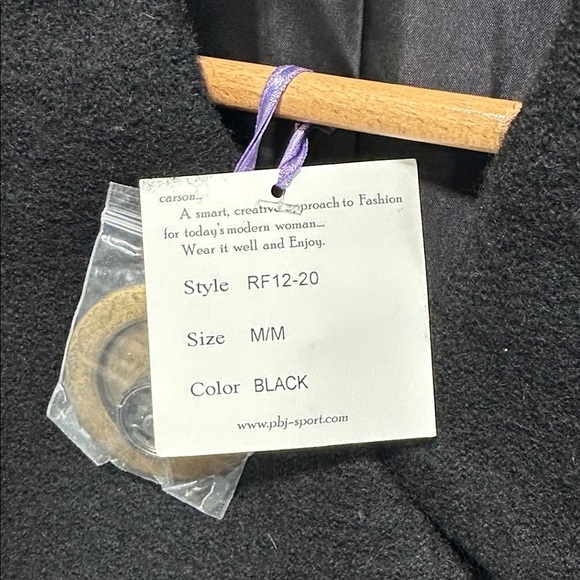 Carson Black Wool Swing Jacket with Decorative Buttons Appliquéd Fabric - Size M - Picture 16 of 16
